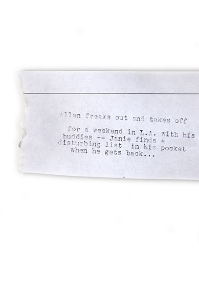 Allan freaks out and takes off for a weekend in L.A. with his buddies -- Janie finds a disturbing list in his pocket when he gets back.