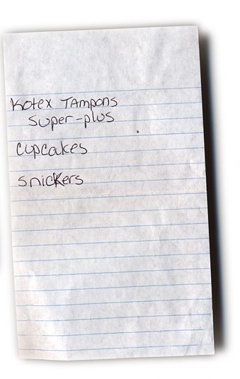 Kotex tampons super-plus, cupcakes, Snickers