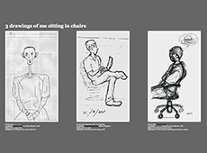 3 drawings of me sitting in chairs